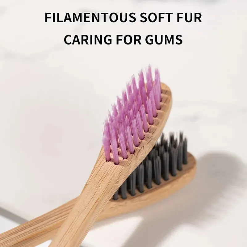 10 Piece Natural Bamboo Toothbrush Set with Cowhide Wrap