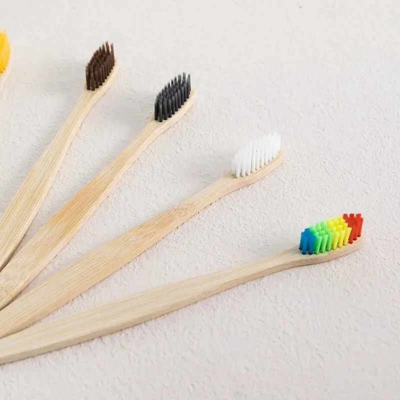 10 Piece Natural Bamboo Toothbrush Set with Cowhide Wrap