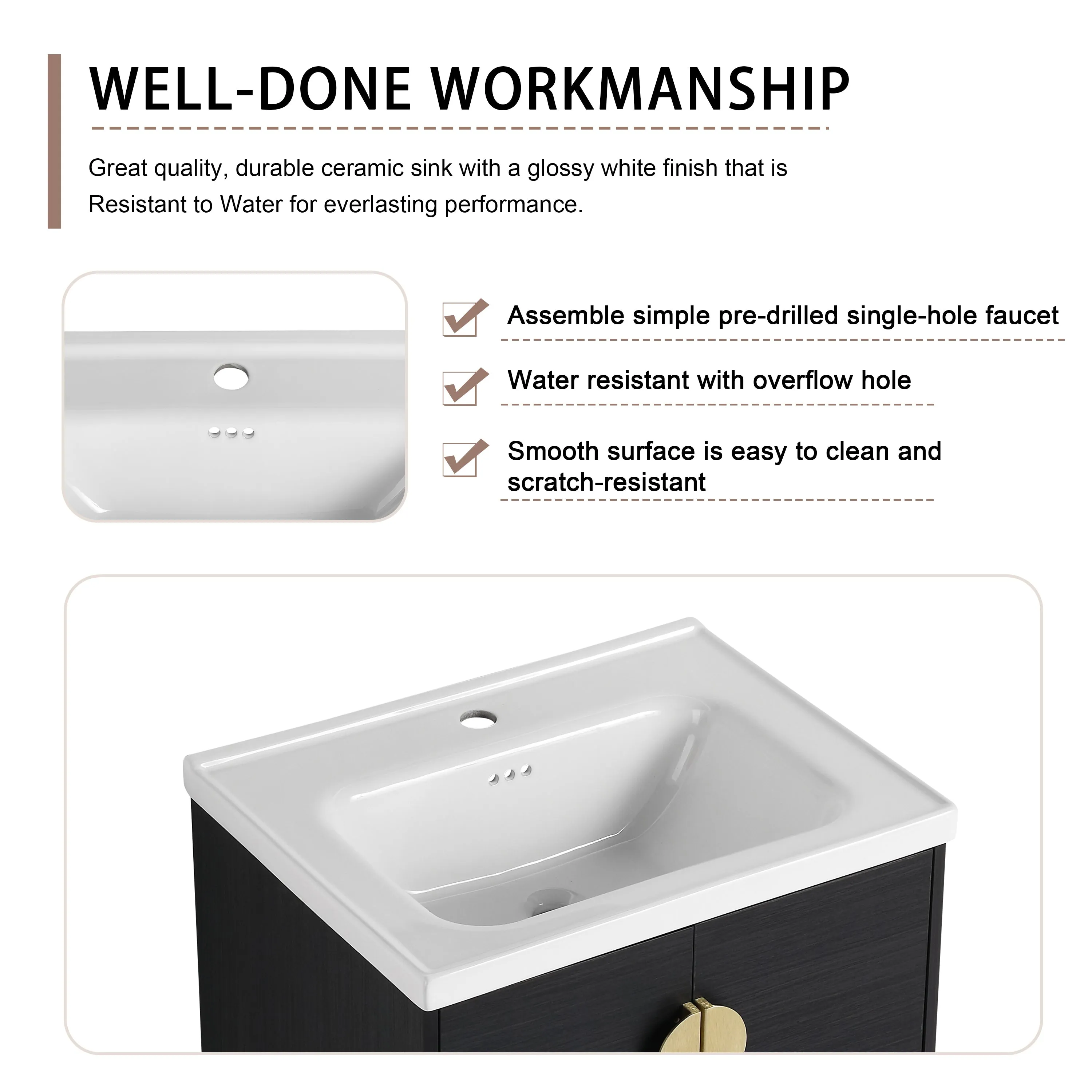 24 Inch Soft Close Doors Bathroom Vanity With Sink