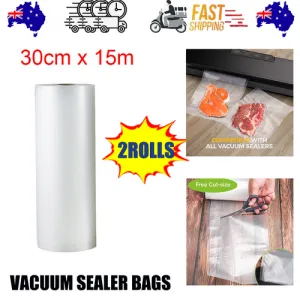 2ROLLS 30CM Vacuum Sealer Bags Rolls | Vacuum Food Saver | Storage Seal | 15M