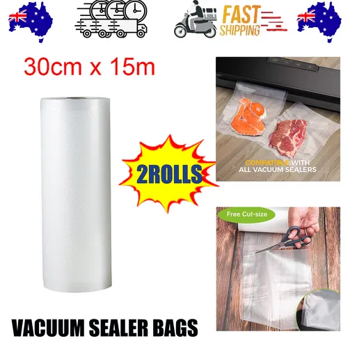 2ROLLS 30CM Vacuum Sealer Bags Rolls | Vacuum Food Saver | Storage Seal | 15M