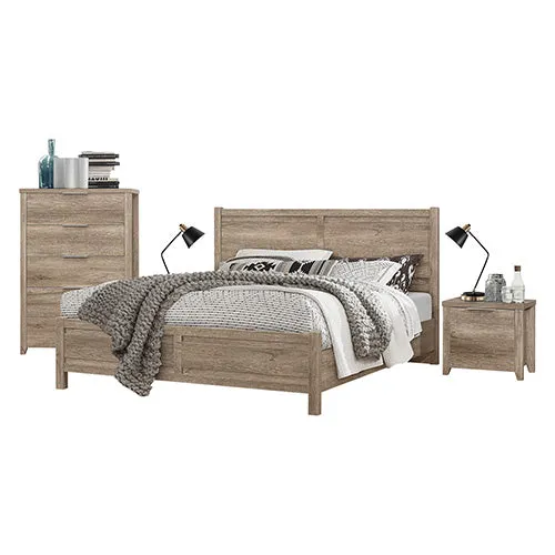 5-Piece Bedroom Suite | Natural Wood-like MDF | Double Size Oak Colour Bed | Bedside Table | Tallboy & Dresser