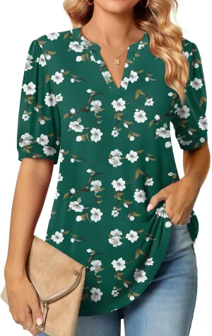 Anyally Womens Summer/Spring Puff Short Sleeve Tops Dressy Casual V-Neck T-Shirts Cute Blouse for Work