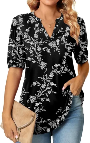 Anyally Womens Summer/Spring Puff Short Sleeve Tops Dressy Casual V-Neck T-Shirts Cute Blouse for Work