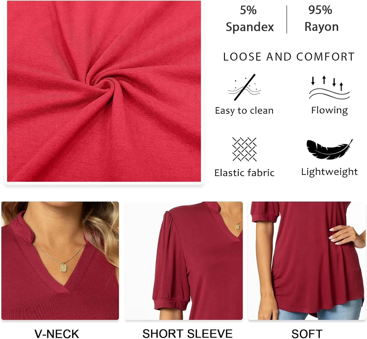 Anyally Womens Summer/Spring Puff Short Sleeve Tops Dressy Casual V-Neck T-Shirts Cute Blouse for Work