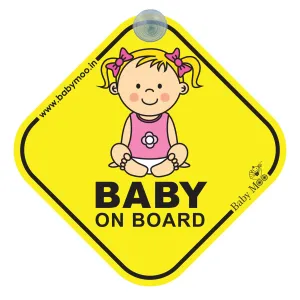 Baby Moo Infant Car Safety Sign Board With Vacuum Suction Cup Clip - Yellow