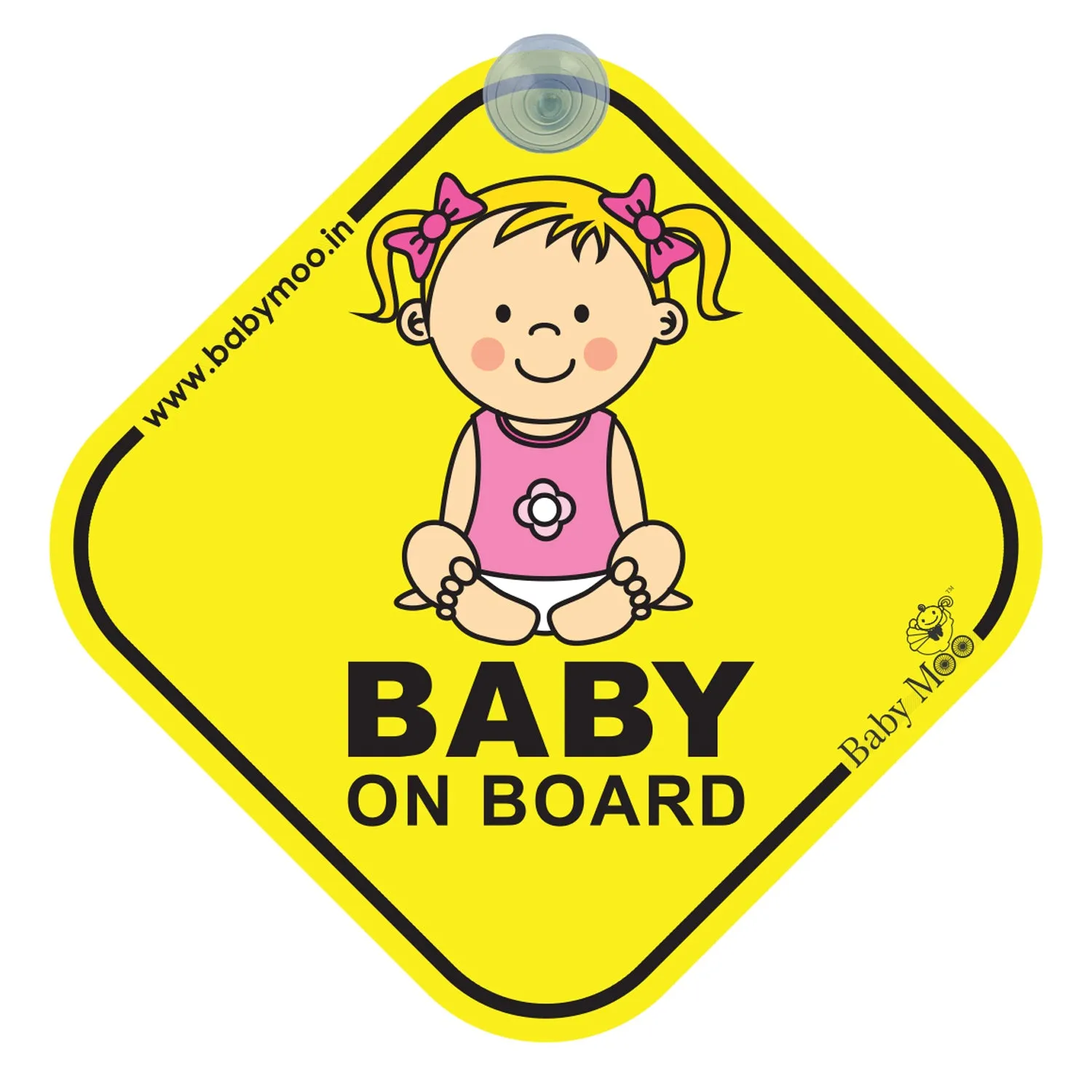 Baby Moo Infant Car Safety Sign Board With Vacuum Suction Cup Clip - Yellow