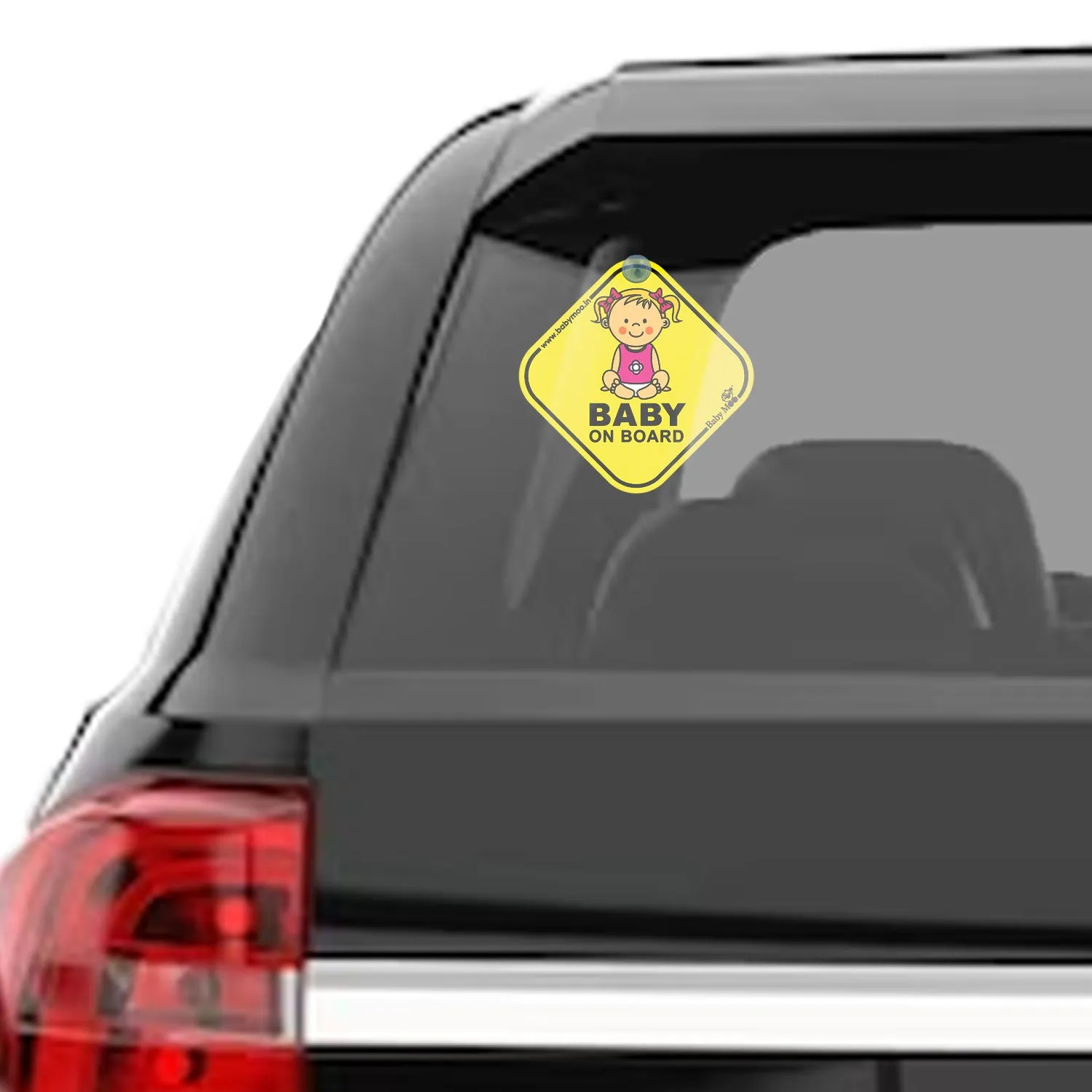 Baby Moo Infant Car Safety Sign Board With Vacuum Suction Cup Clip - Yellow