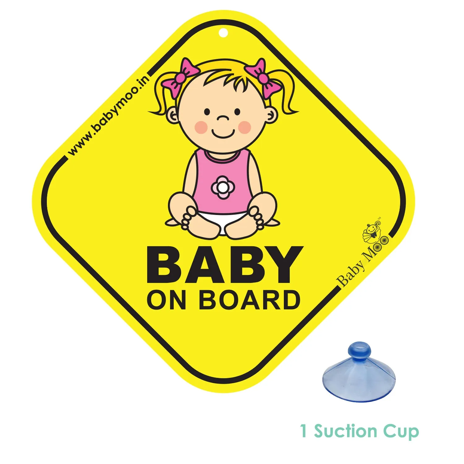 Baby Moo Infant Car Safety Sign Board With Vacuum Suction Cup Clip - Yellow