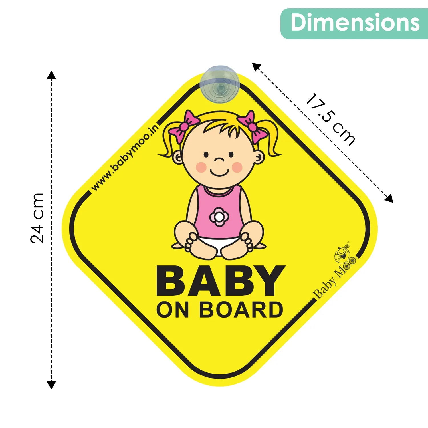 Baby Moo Infant Car Safety Sign Board With Vacuum Suction Cup Clip - Yellow