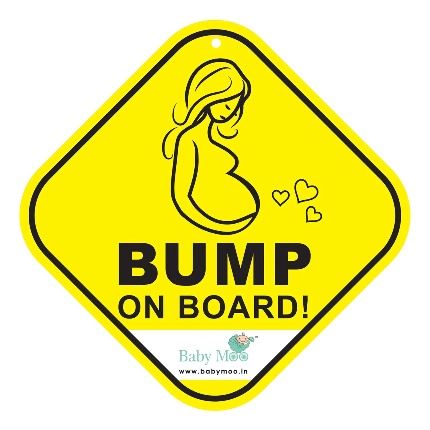 Baby Moo Mama On Board Pregnancy Safety Sign For Car With Vacuum Suction Cup Clip - Yellow