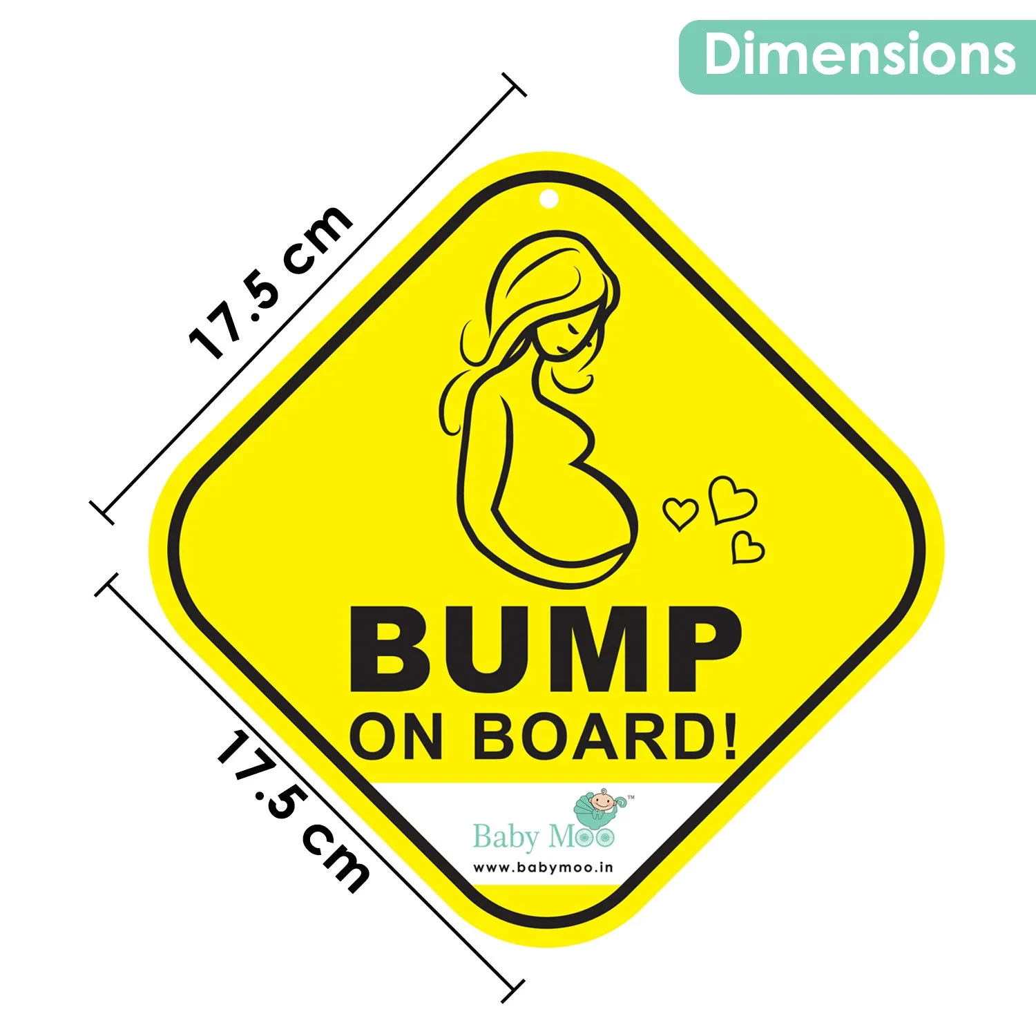Baby Moo Mama On Board Pregnancy Safety Sign For Car With Vacuum Suction Cup Clip - Yellow