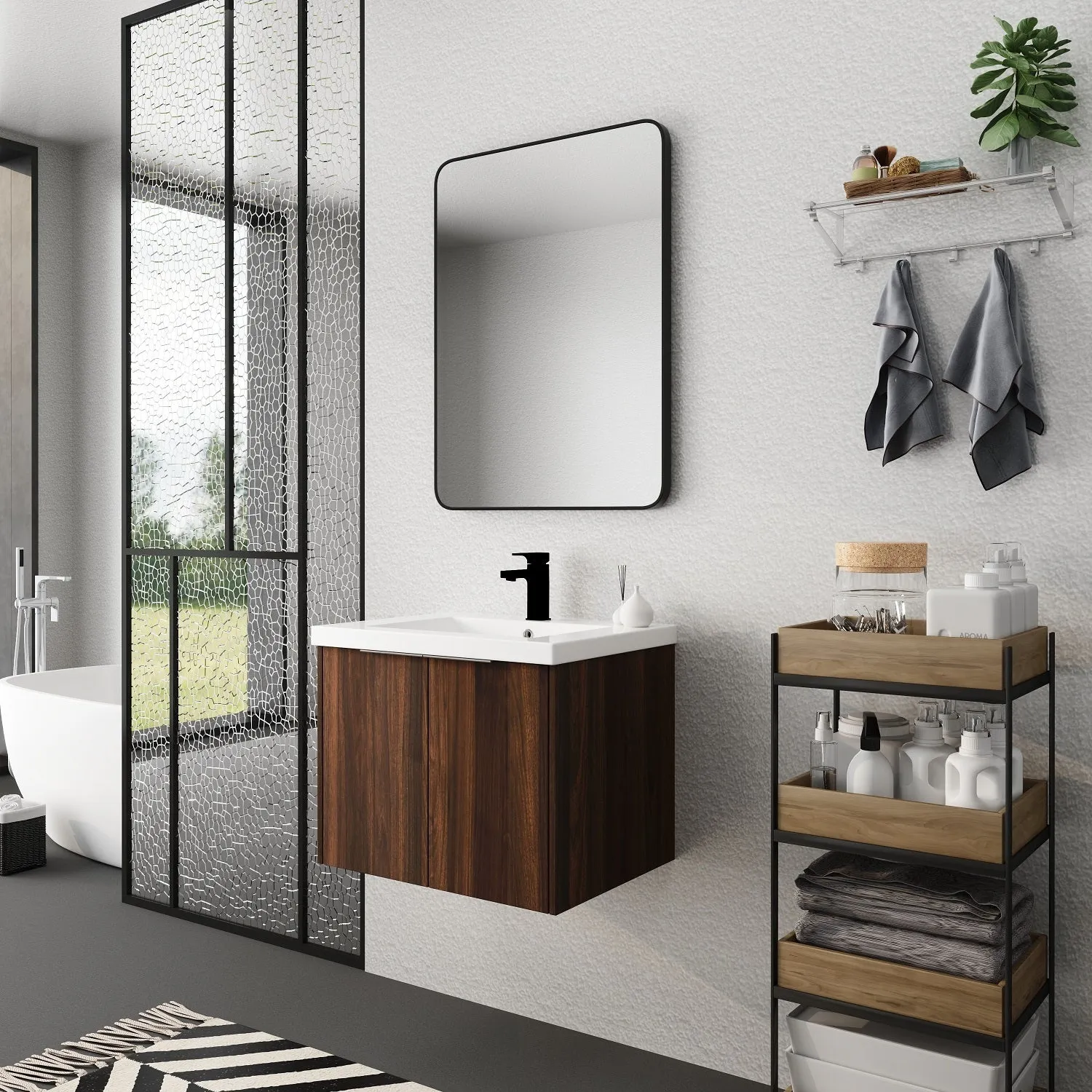 Bathroom Cabinet With Sink Soft Close Doors Float Mounting Design 24" For Small Bathroom