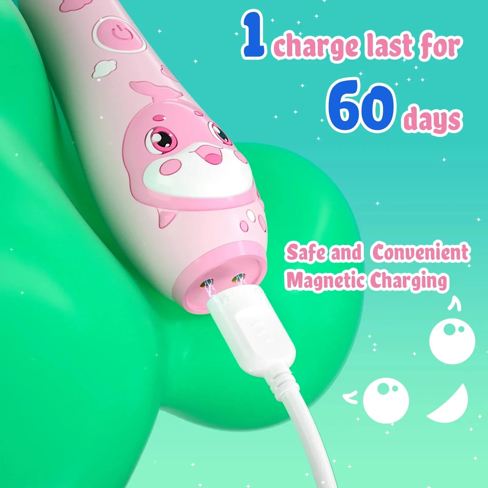 Colourful Dolphin Kids Electric Toothbrush Smart Timer Ipx7 Waterproof