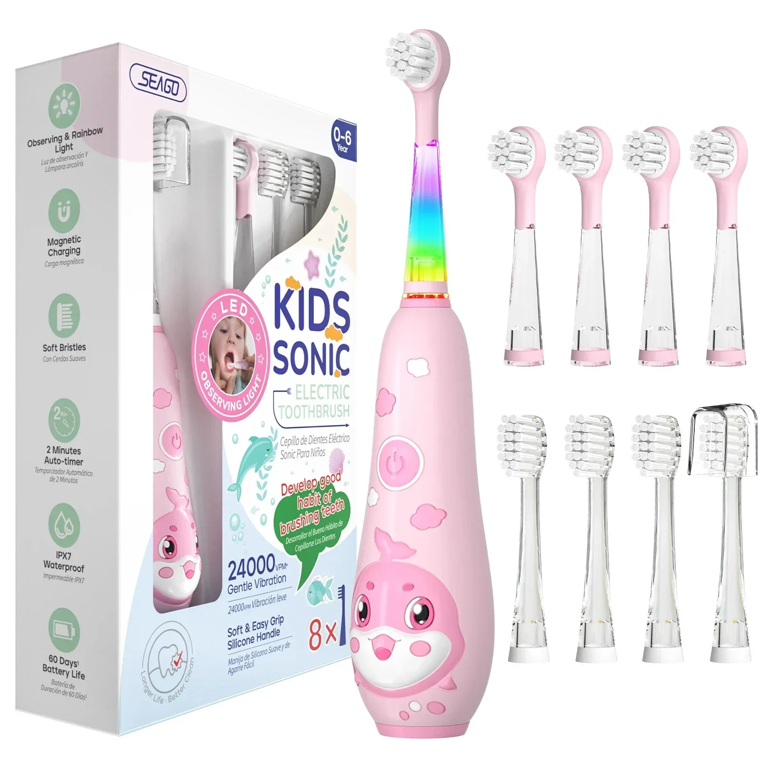 Colourful Dolphin Kids Electric Toothbrush Smart Timer Ipx7 Waterproof