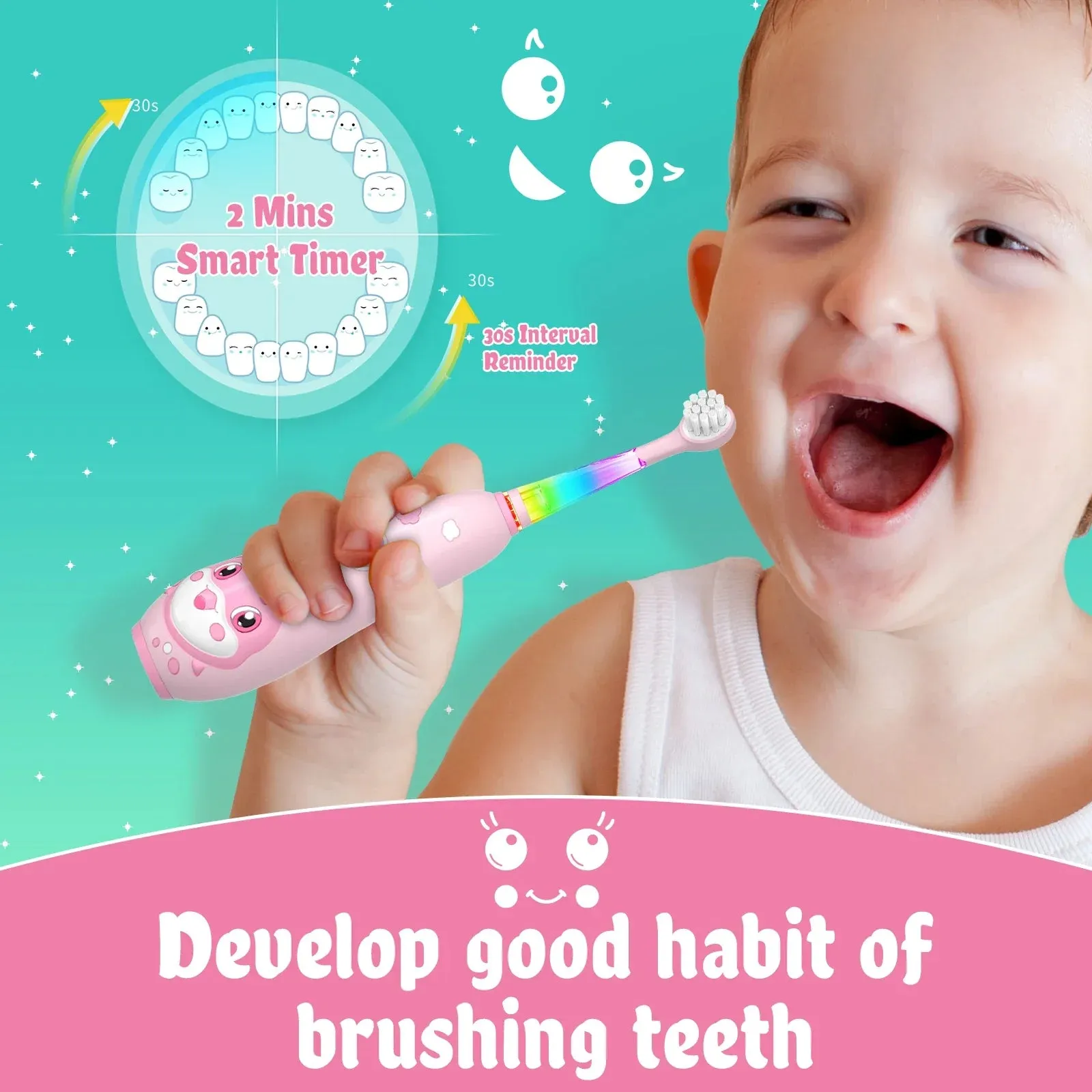 Colourful Dolphin Kids Electric Toothbrush Smart Timer Ipx7 Waterproof