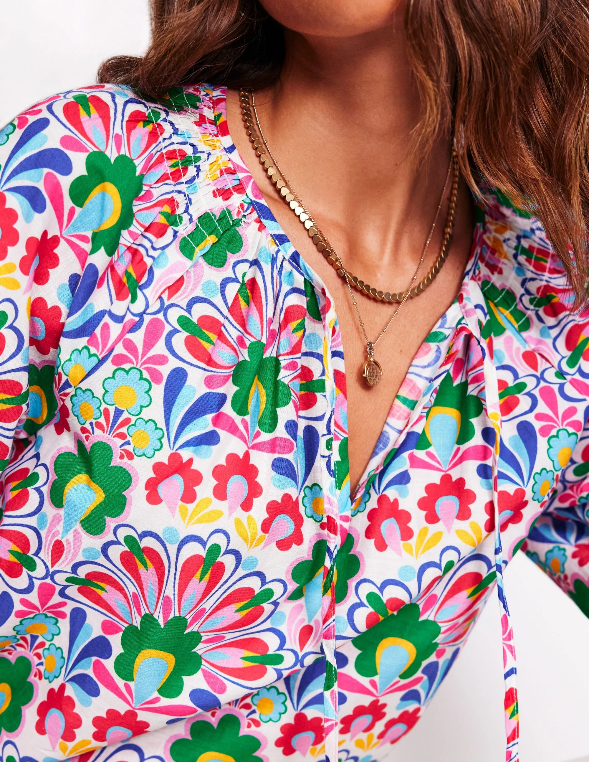 Easy Cotton Blouse-Multi, Decorative Dandelion