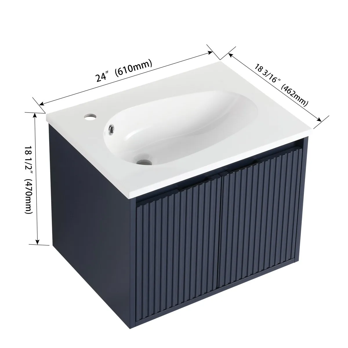 ExBrite 24" Floating Bathroom Vanity with Drop-Shaped Resin Sink