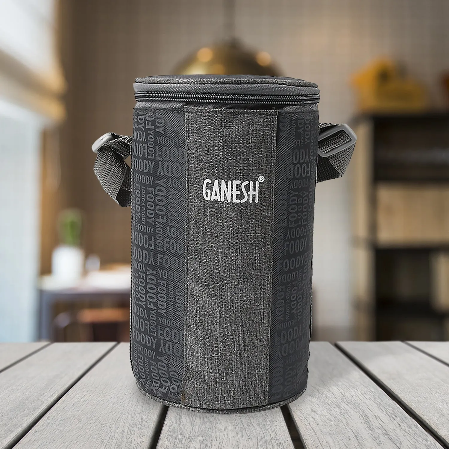Ganesh 4In1Tiffin Box-Lunch Box | 3 Stainless Steel Containers 300 Ml Approx & Plastic Salad Container 200 Ml Approx| Plastic lid Box | Round Zip Bag | Leak Proof | Microwave Safefor Office, College and School for Men, Women