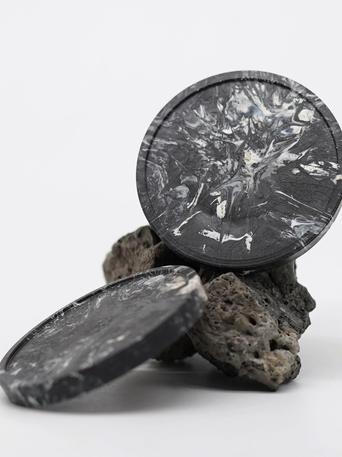 Handcrafted Recycled Coaster Set Of 4 Stone Black