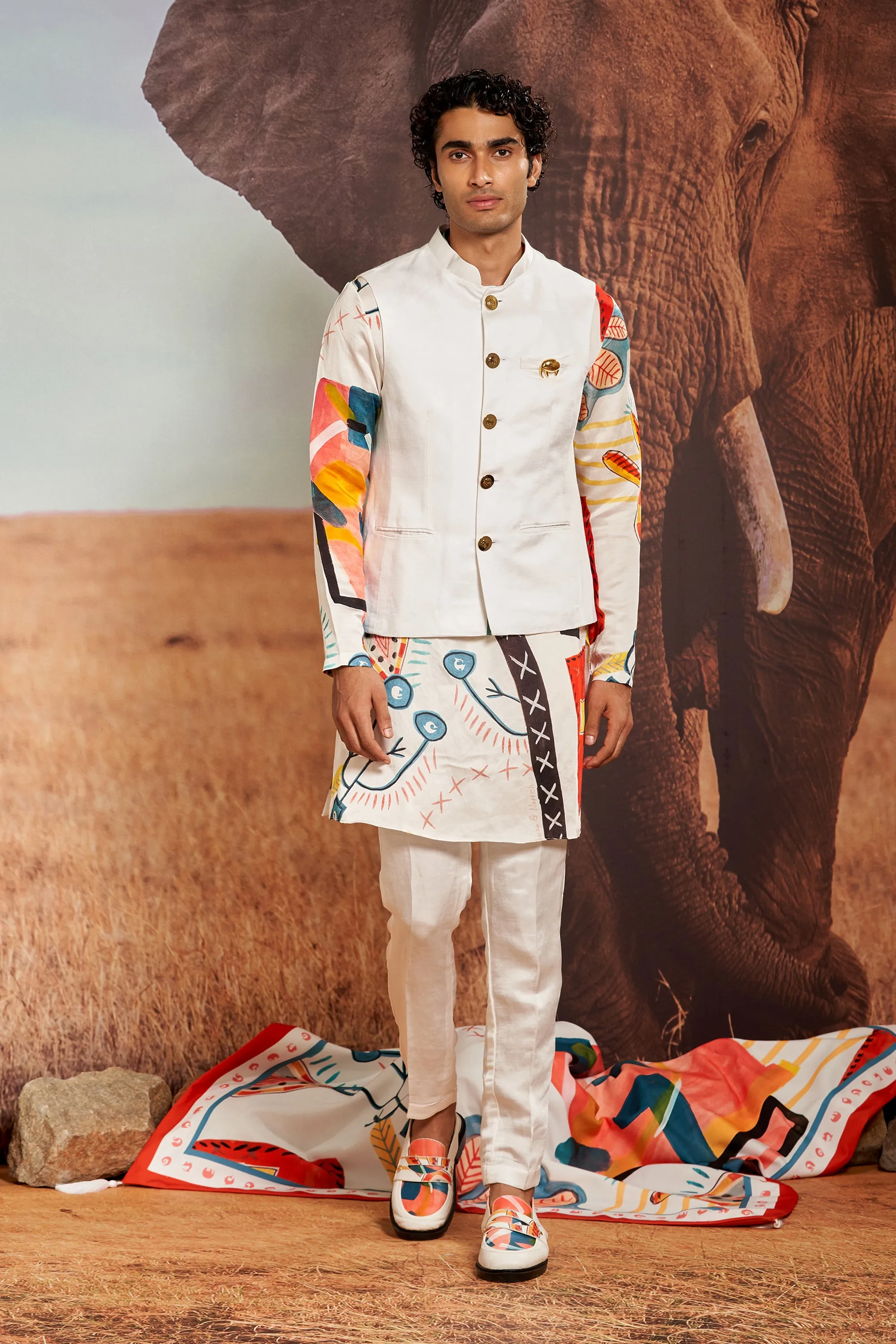 Ivory Linen-Silk Saf Bandi