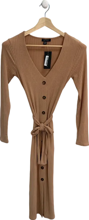 New Look Camel Rib Button Tie Belt Dress UK 10