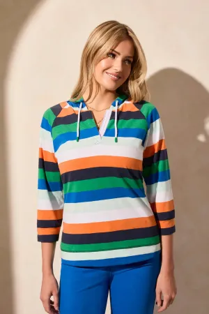 Printed Drawstring Raglan Hoody-Tangelo