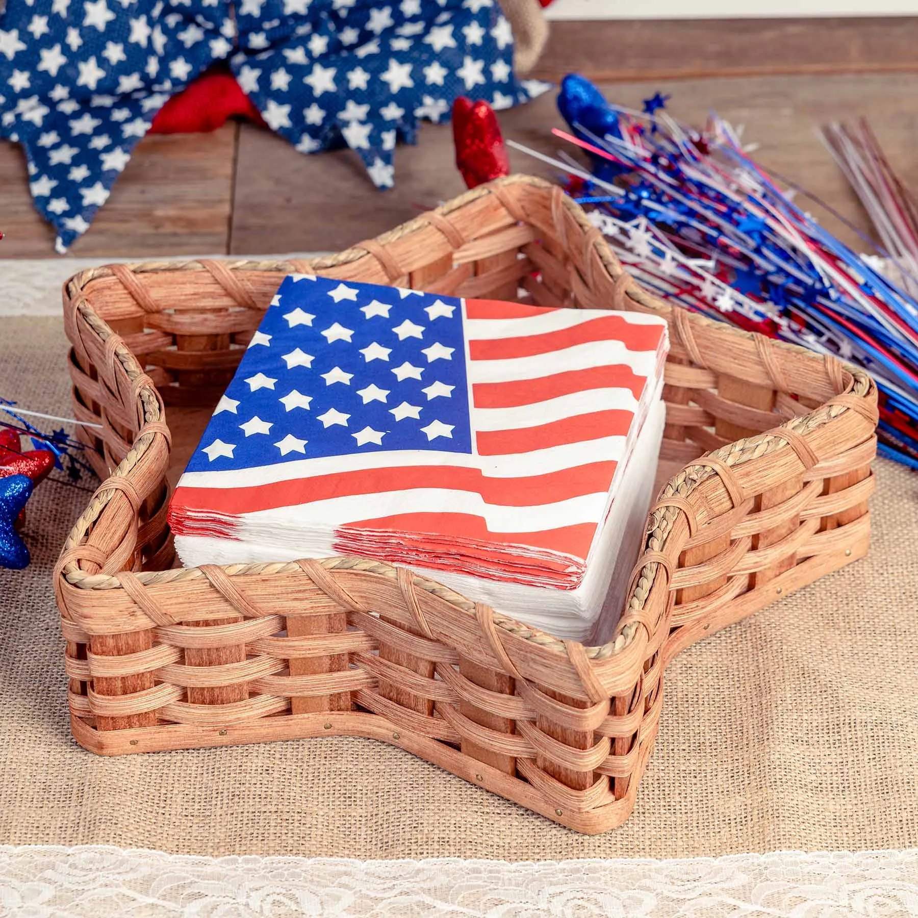 Star Shaped Napkin Basket | Decorative Amish Wicker Tabletop Basket