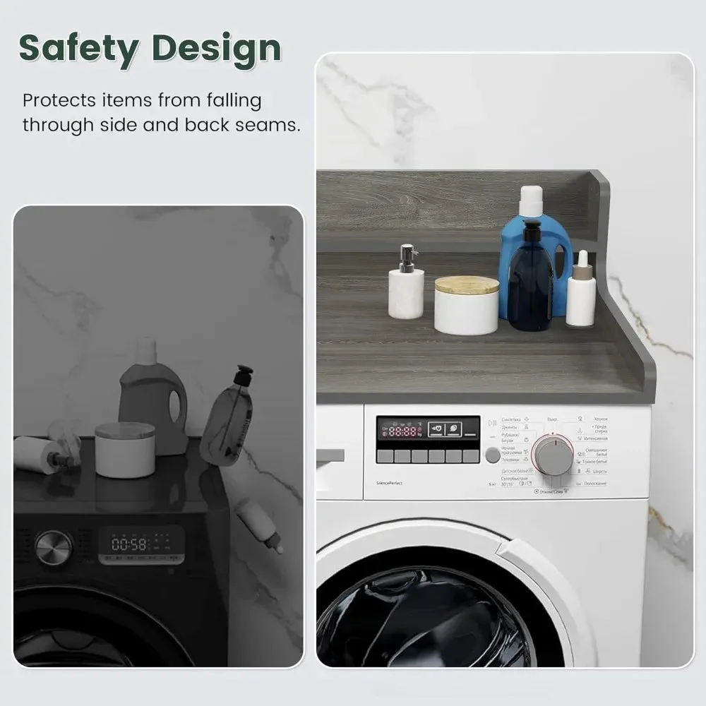 Universal Fit Laundry Countertop with 2-Tier Shelf - Durable Solid Wood Storage for Washer and Dryer