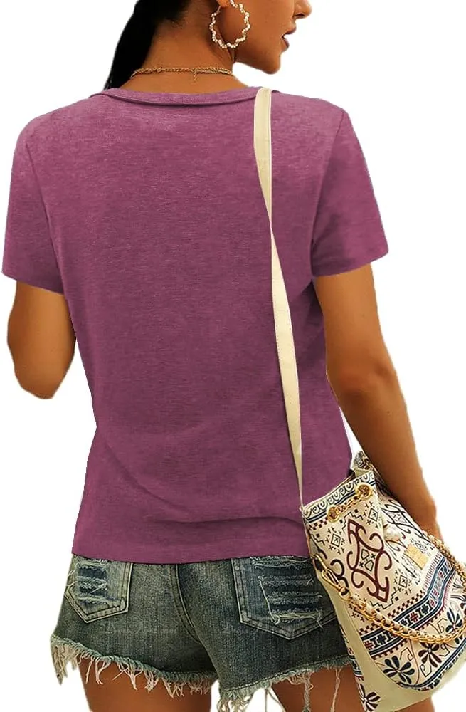 Womens Tops Short Sleeve T Shirts for Women Spring Summer Fashion Clothes Casual V Neck Blouses