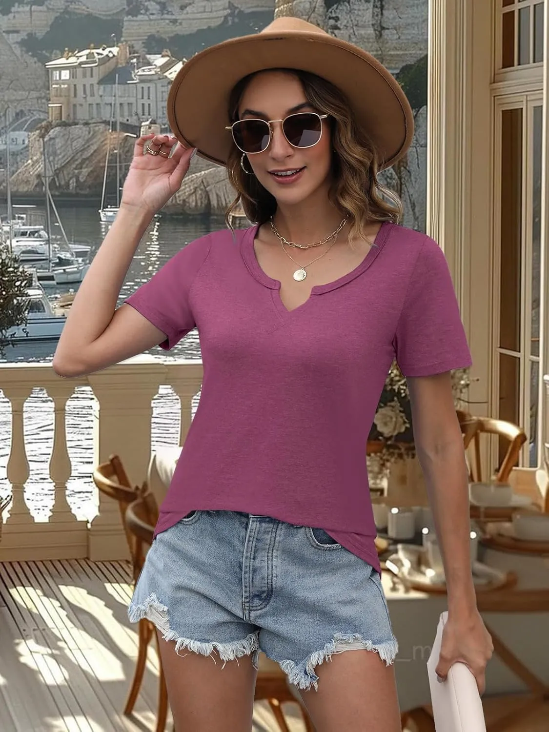 Womens Tops Short Sleeve T Shirts for Women Spring Summer Fashion Clothes Casual V Neck Blouses