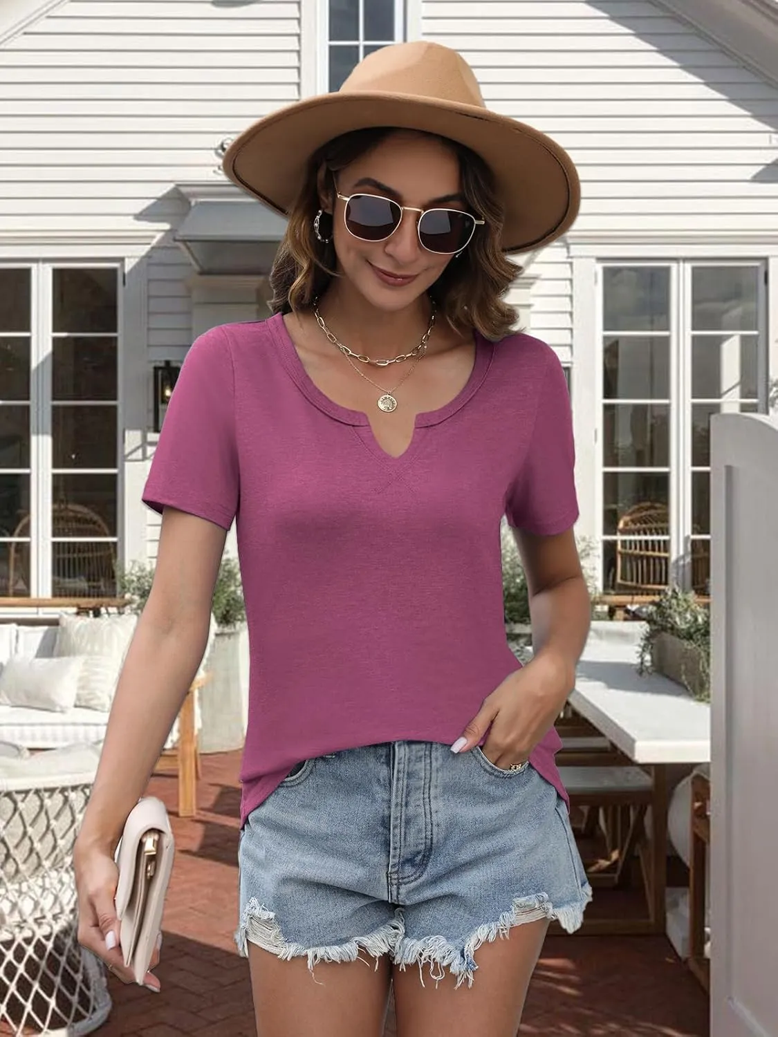 Womens Tops Short Sleeve T Shirts for Women Spring Summer Fashion Clothes Casual V Neck Blouses