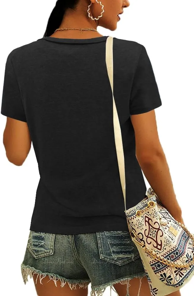 Womens Tops Short Sleeve T Shirts for Women Spring Summer Fashion Clothes Casual V Neck Blouses
